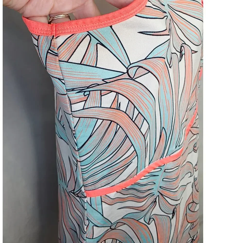 Tail Activewear Tank Top Womens L Tropical Palm Print Athletic Sleeveless Coral